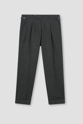 Grey Herringbone Flannel Gurkha Trousers