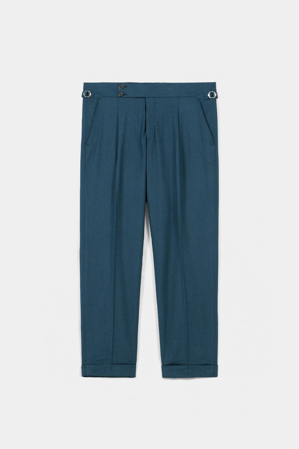 Teal Blue Flannel Gurkha Trousers
