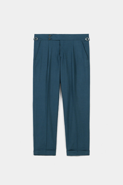 Teal Blue Flannel Gurkha Trousers