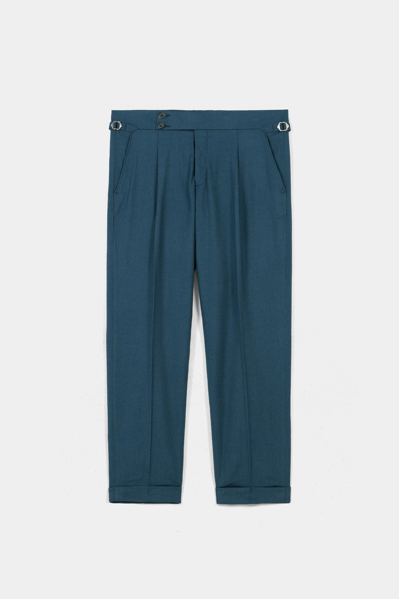 Teal Blue Flannel Gurkha Trousers