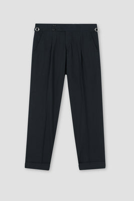 Black Brushed Flannel Gurkha Trousers