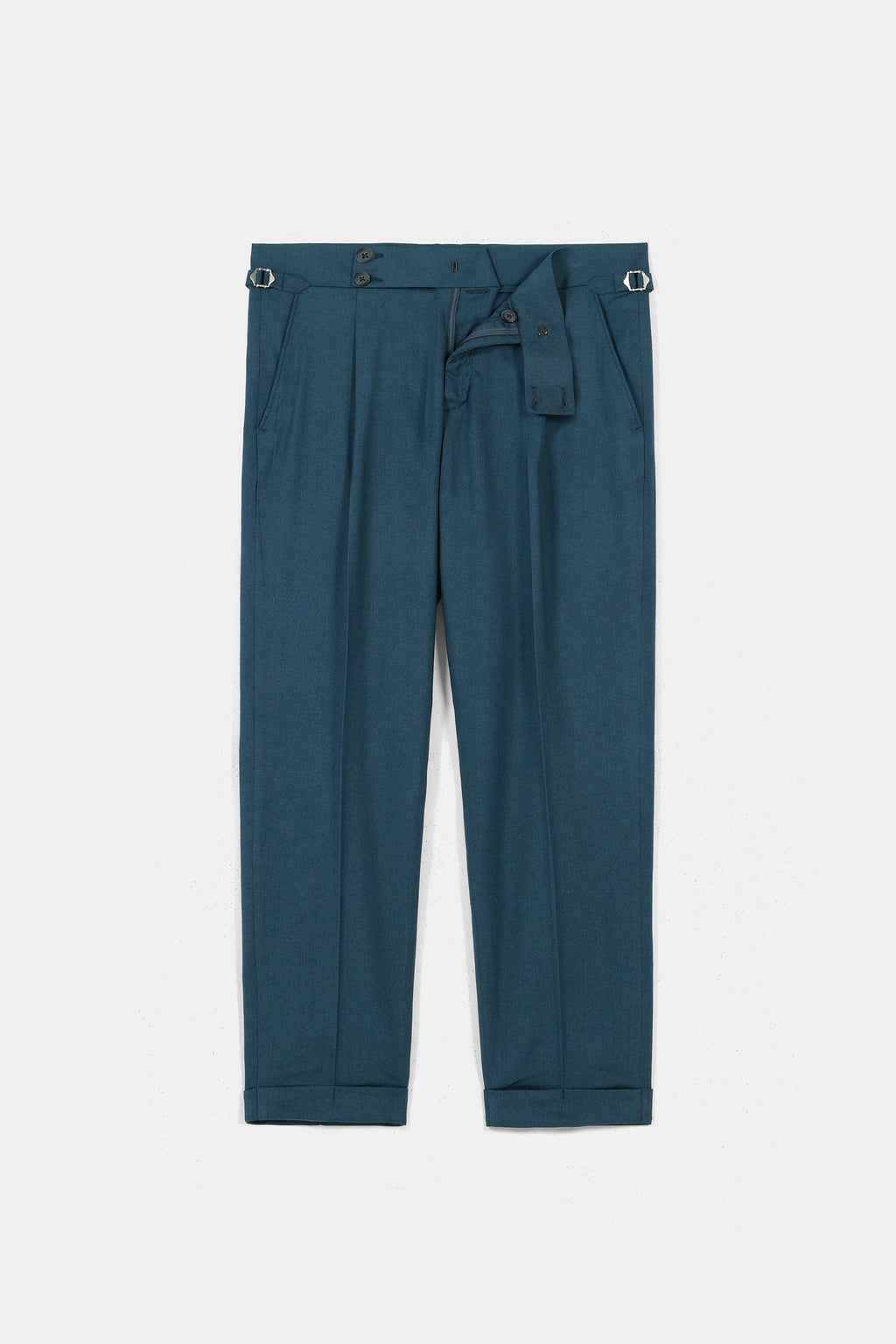 Teal Blue Flannel Gurkha Trousers