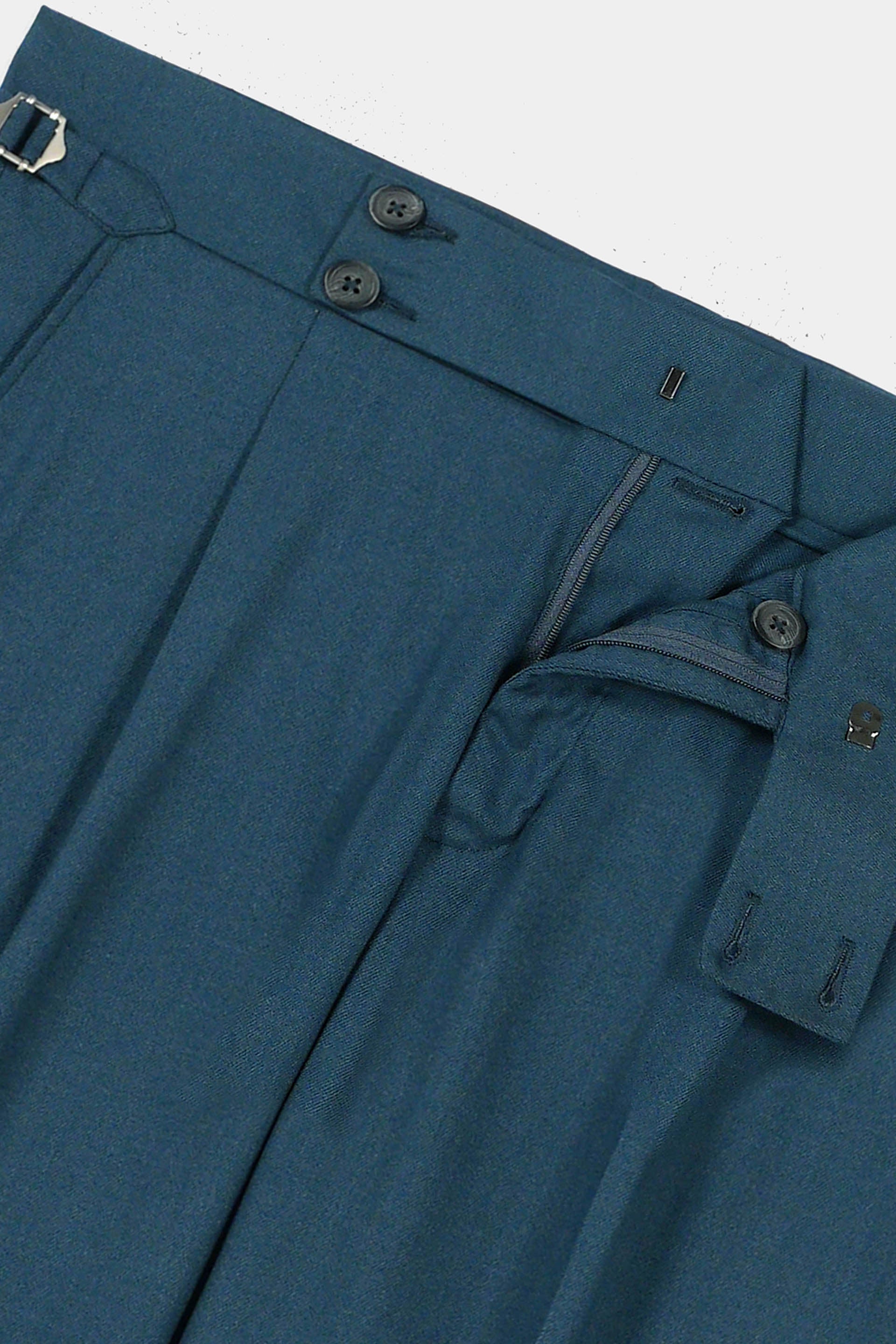 Teal Blue Flannel Gurkha Trousers