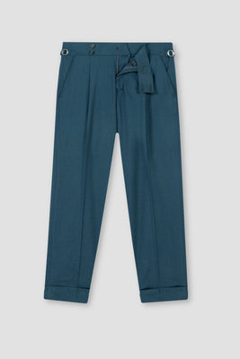 Teal Blue Flannel Gurkha Trousers