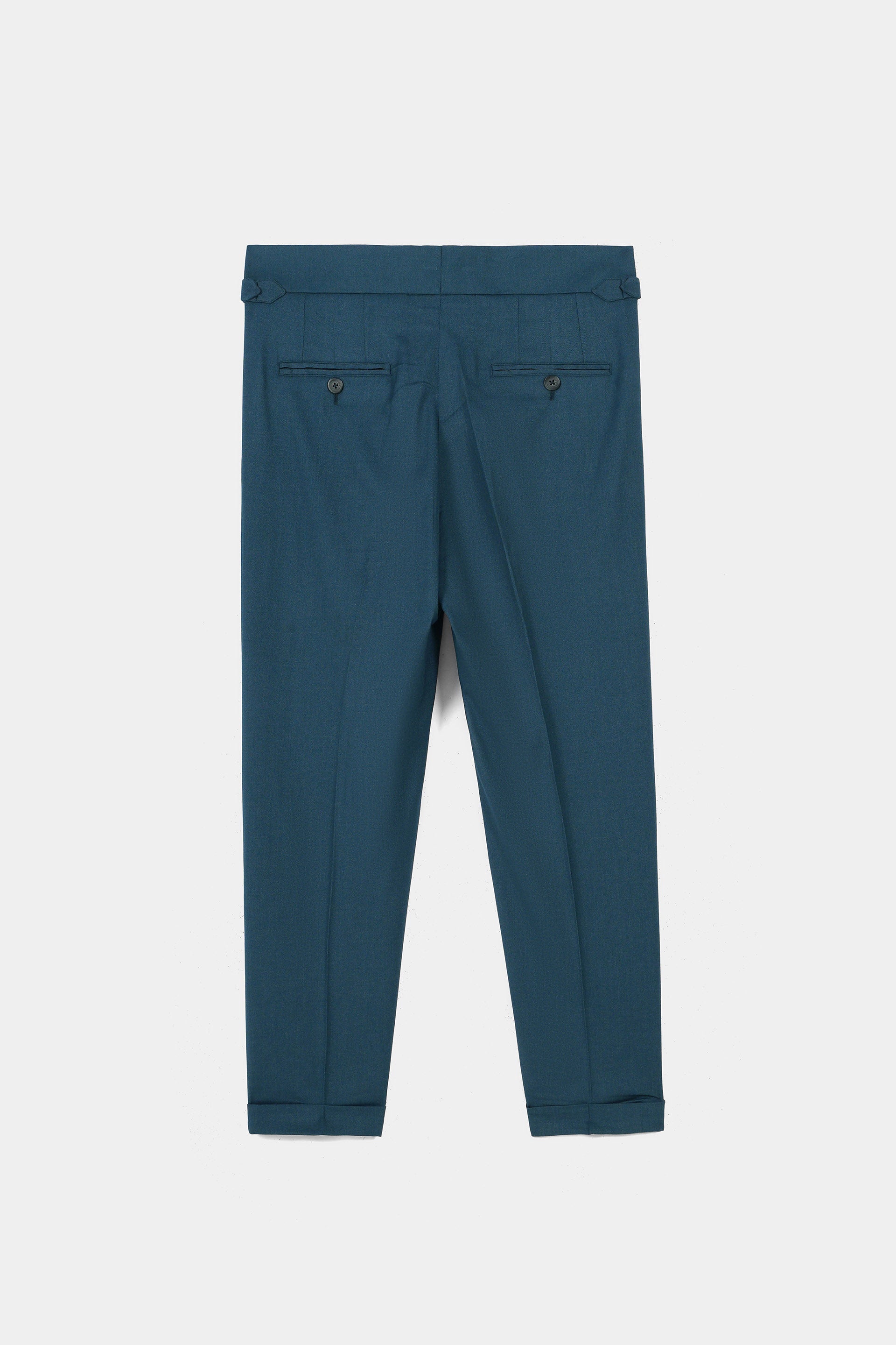 Teal Blue Flannel Gurkha Trousers