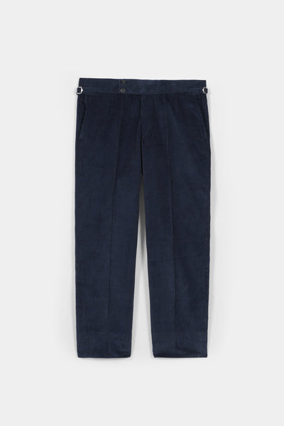 Navy Blue Wide Wale Corduroy Gurkha Trousers