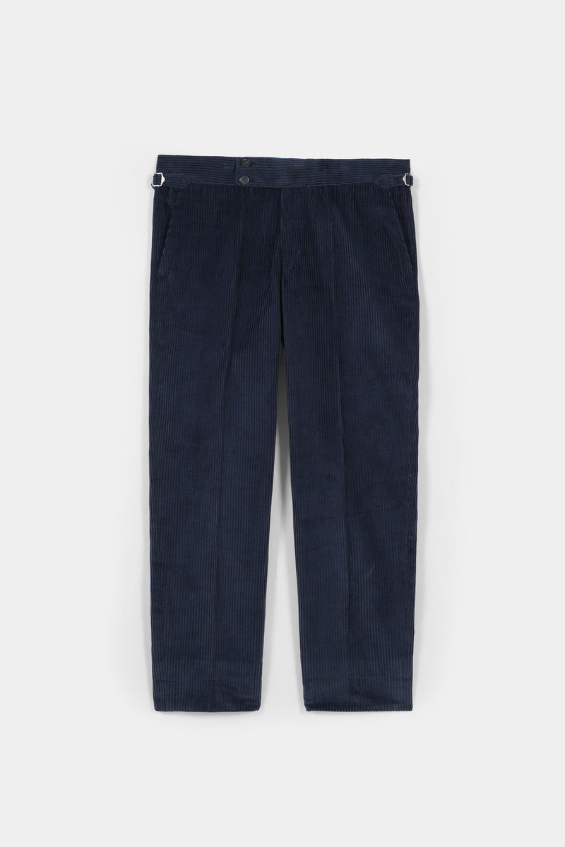 Navy Blue Wide Wale Corduroy Gurkha Trousers