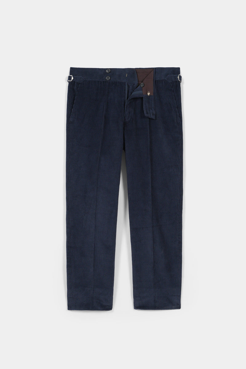 Navy Blue Wide Wale Corduroy Gurkha Trousers