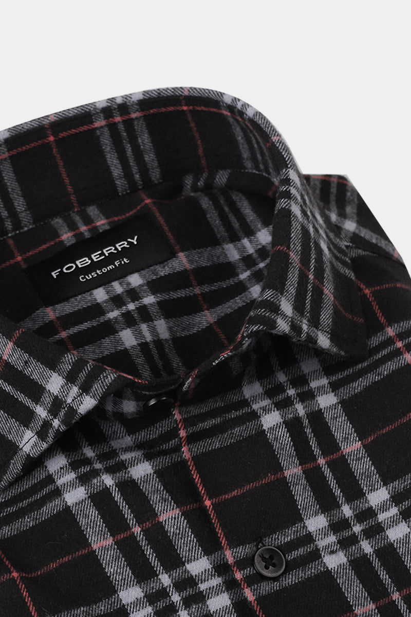 Light Mauve & Black Madras Winter Flannel Shirt