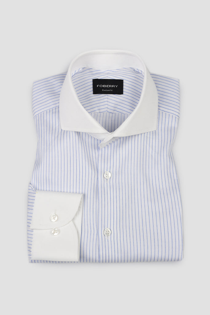 Sky Blue 60s Pencil Stripes Shirt - Easy Care