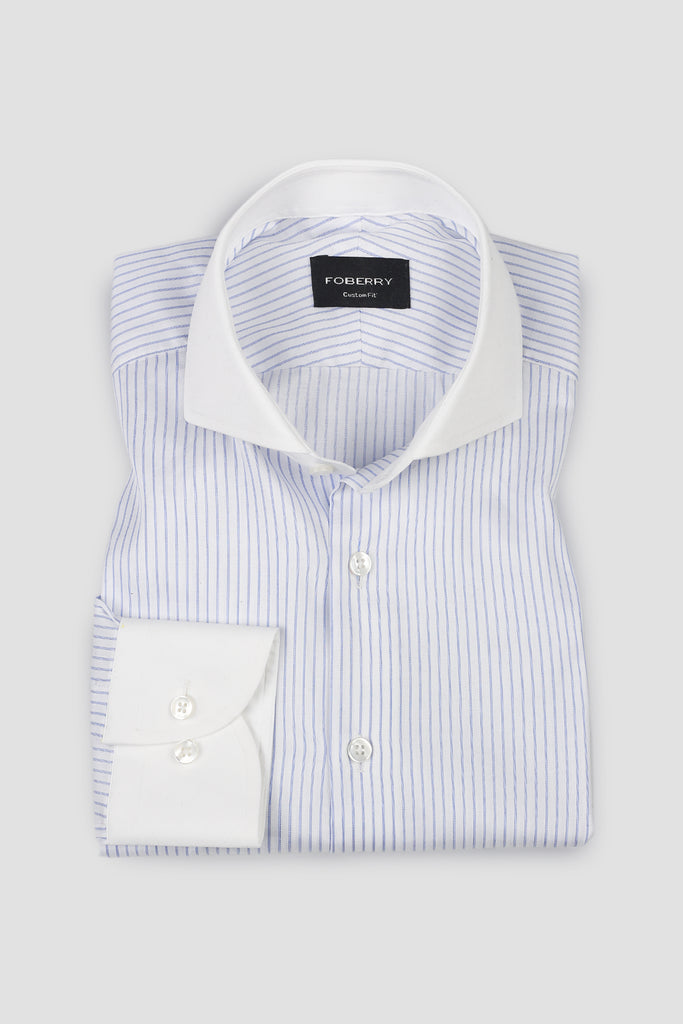 Sky Blue 60s Pencil Stripes Shirt - Easy Care