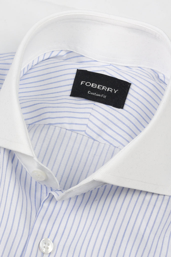 Sky Blue 60s Pencil Stripes Shirt - Easy Care