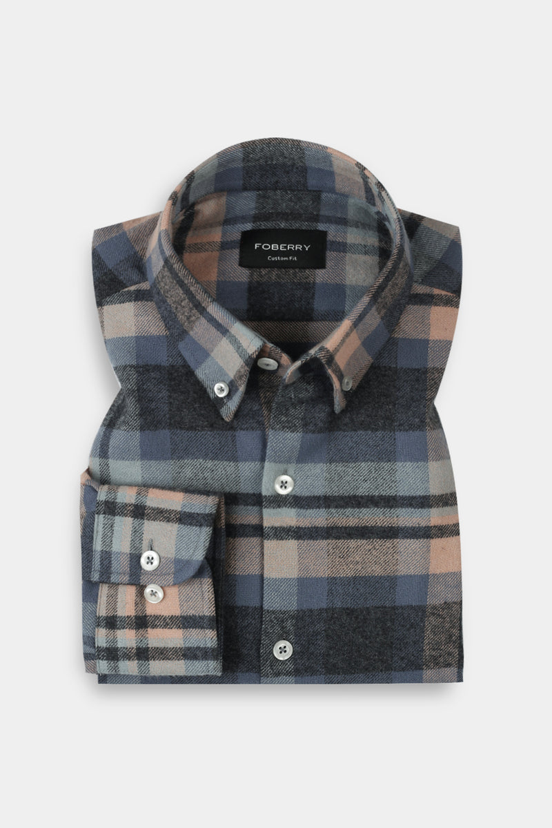 Ivory Blue Madras Winter Flannel Shirt