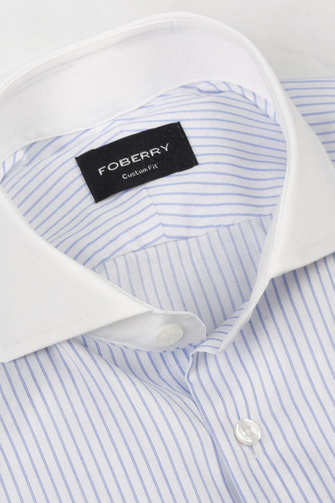 Sky Blue 60s Pencil Stripes Shirt - Easy Care