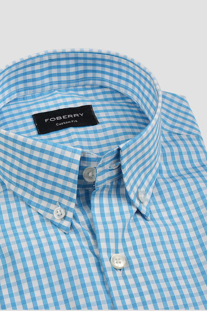Soft Turquoise Blue Gingham Shirt