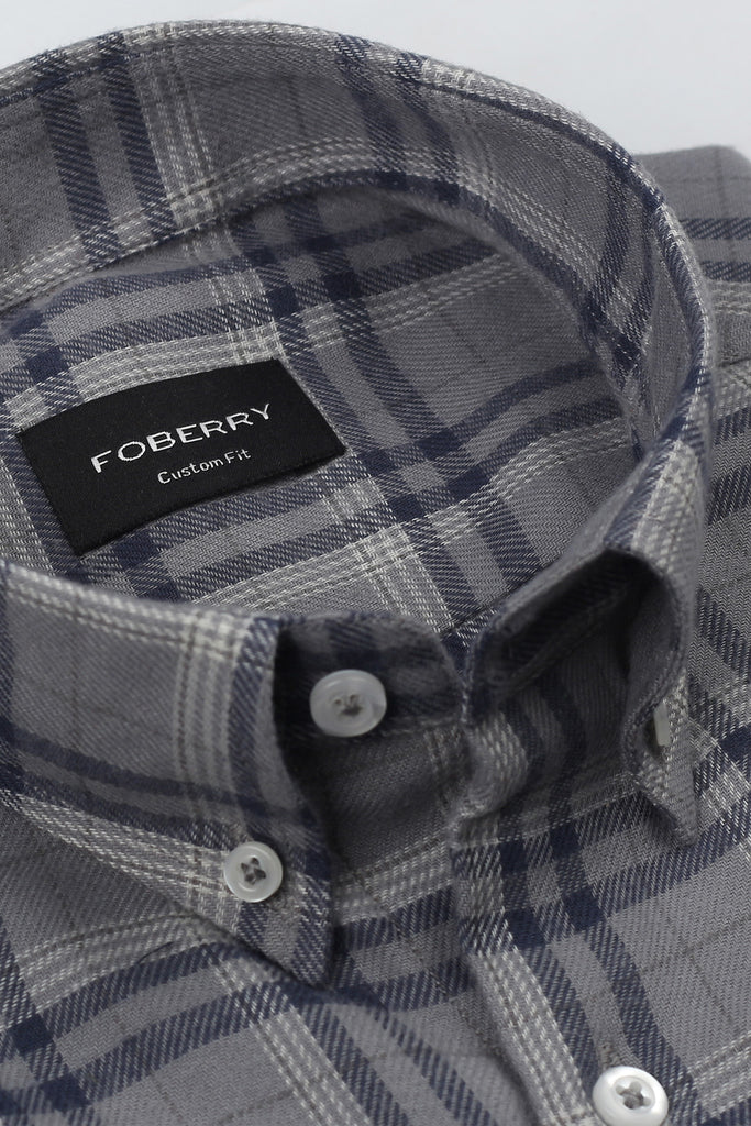 Grey Blue Madras Winter Flannel Shirt