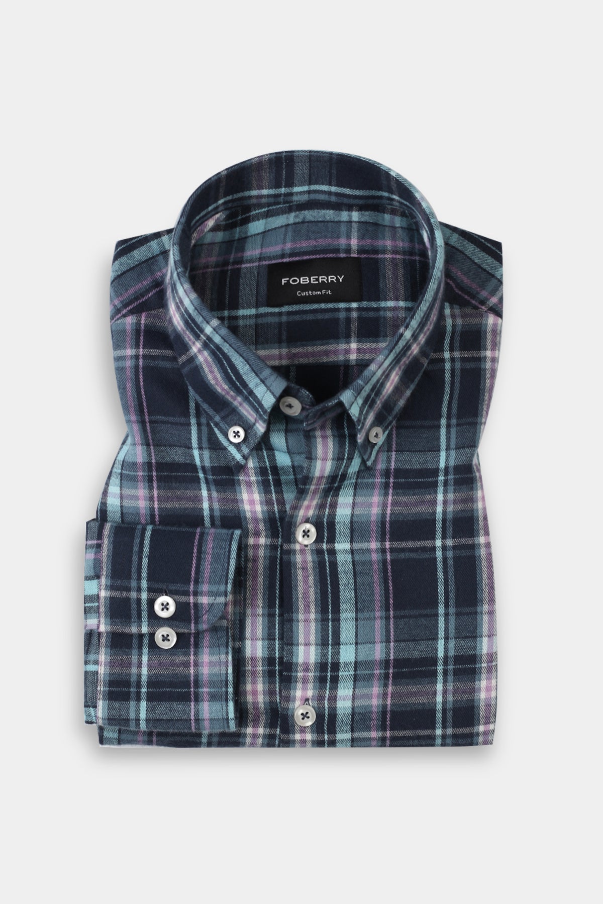Soft Teal Blue Tartan Winter Flannel Shirt