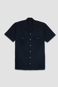 Navy Blue  Italian Linen - Safari Shirt