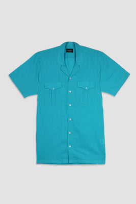 Turquoise Italian Linen - Safari Shirt