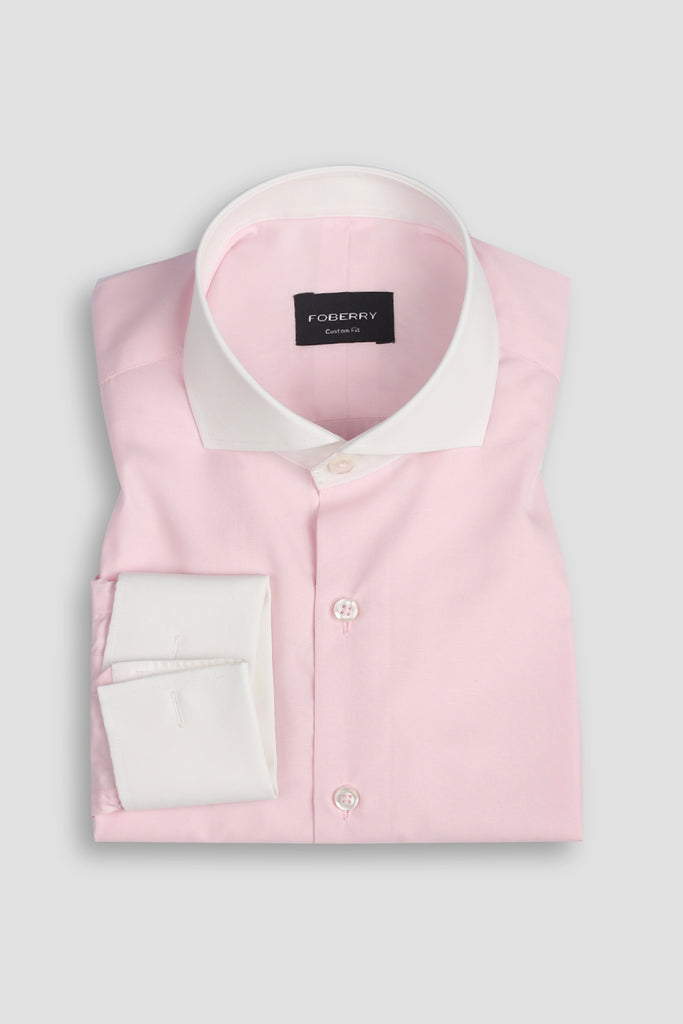 Egyptian Pink Poplin Twill - White Collar Shirt