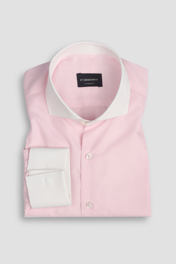 Egyptian Pink Poplin Twill - White Collar Shirt