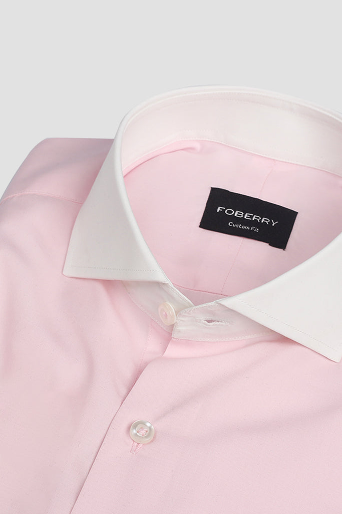 Egyptian Pink Poplin Twill - White Collar Shirt