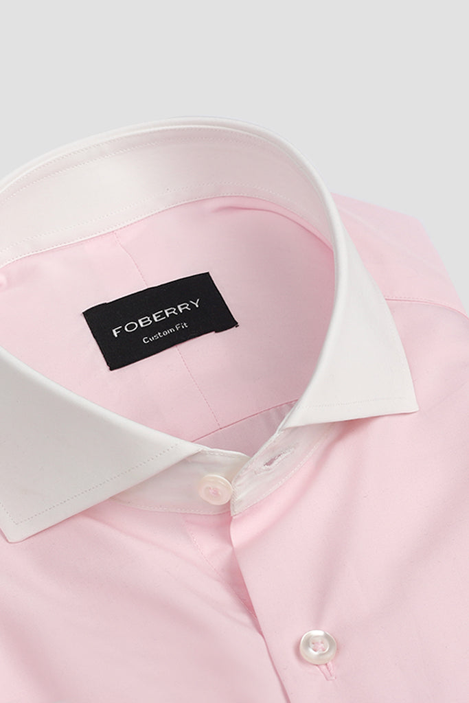 Egyptian Pink Poplin Twill - White Collar Shirt