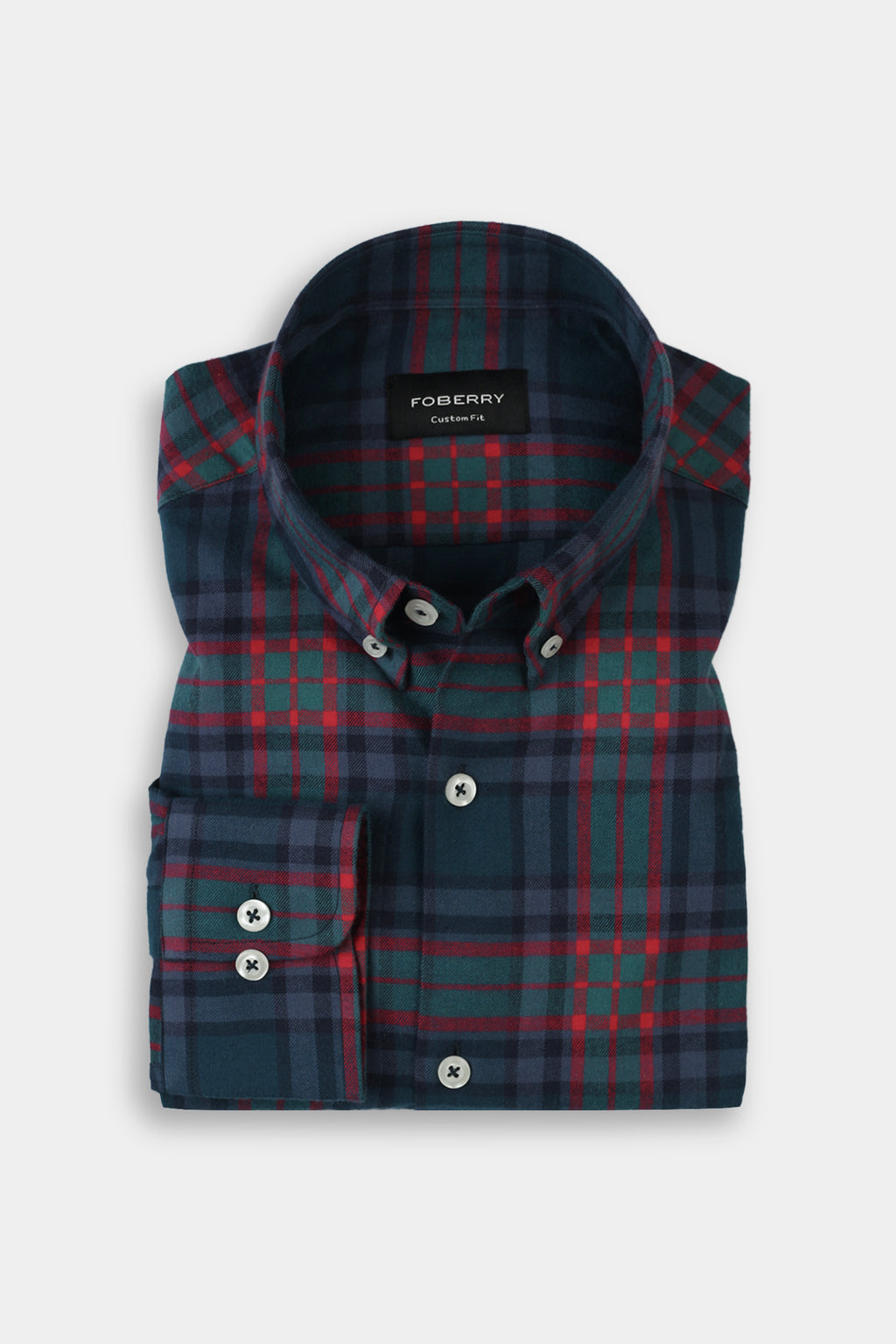 Dark Blue Green Tartan Winter Flannel Shirt