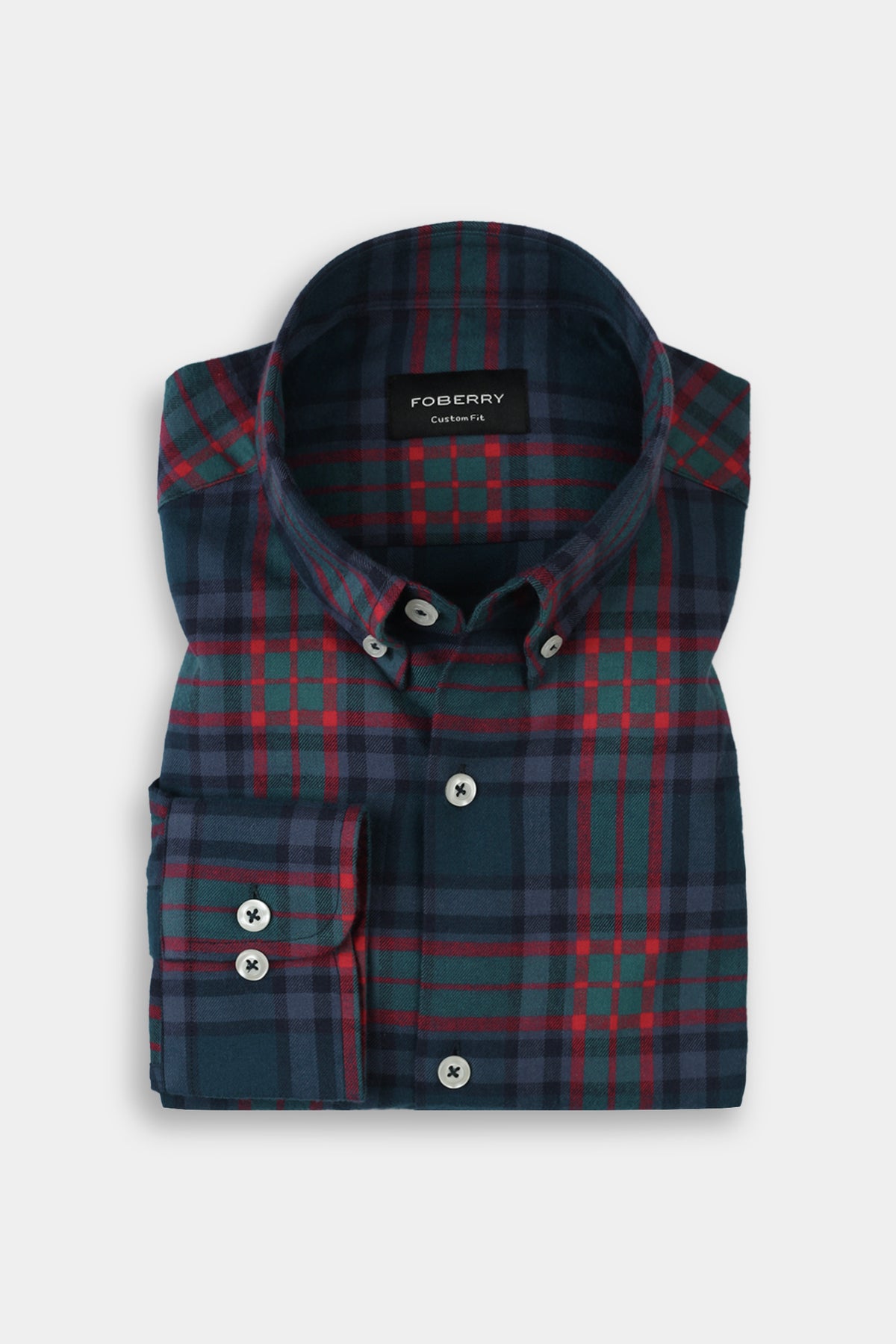 Dark Blue Green Tartan Winter Flannel Shirt