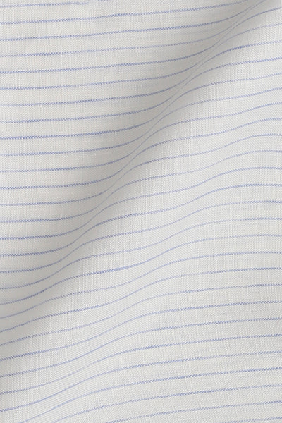 White Blue Chain Striped Fine Italian Linen