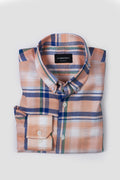 Orange Blue Plaid Cotton Linen Shirt - Foberry Pakistan