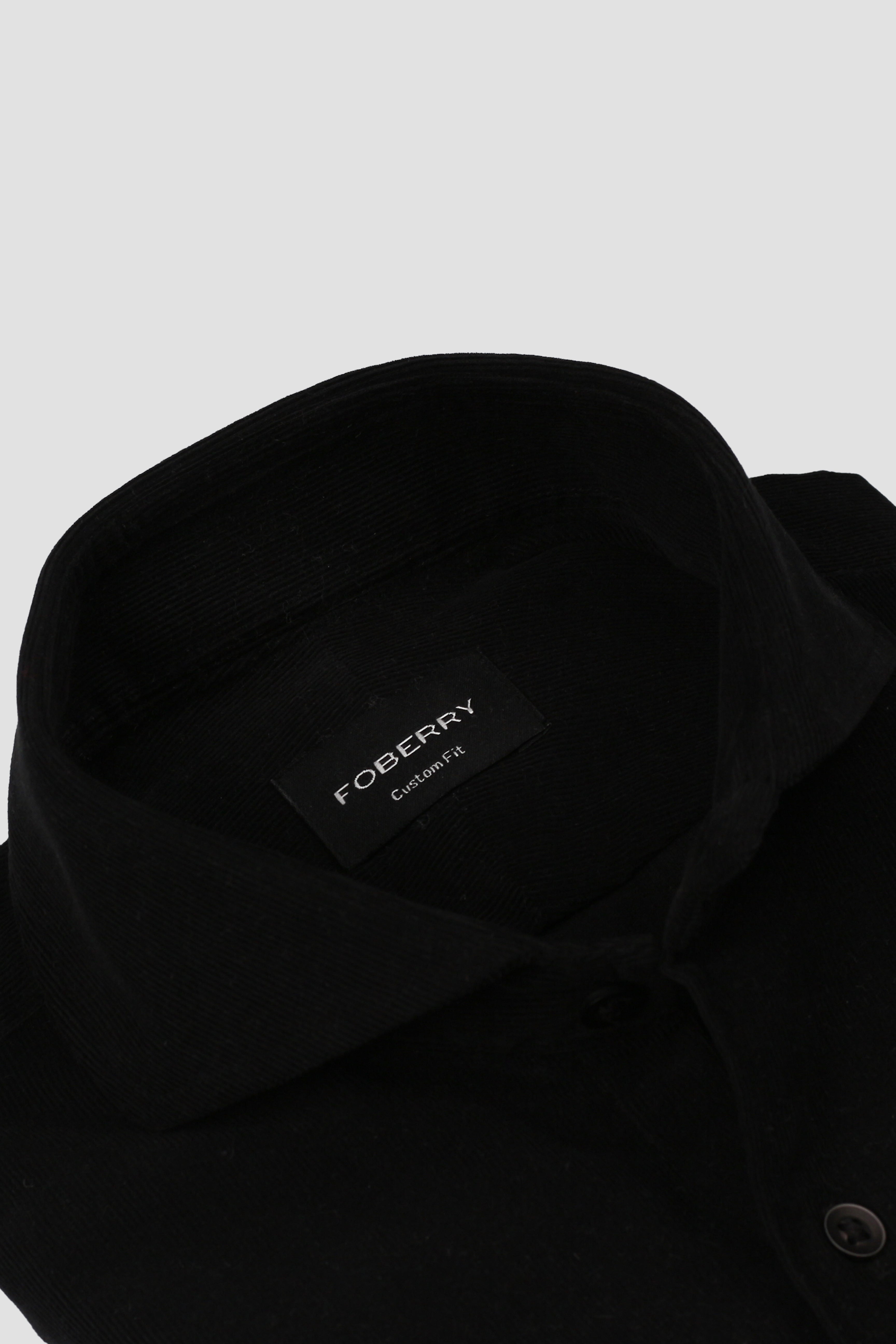 Jet Black Corduroy Shirt - Cut Away Extreme Collar - Foberry Pakistan