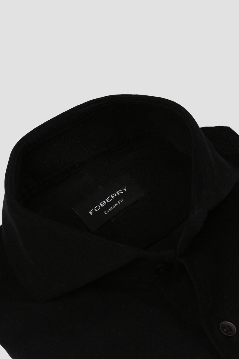 Jet Black Corduroy Shirt - Cut Away Extreme Collar - Foberry Pakistan