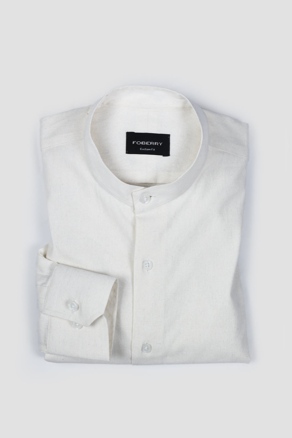 White Linen Shirt Band Collar - Foberry Pakistan