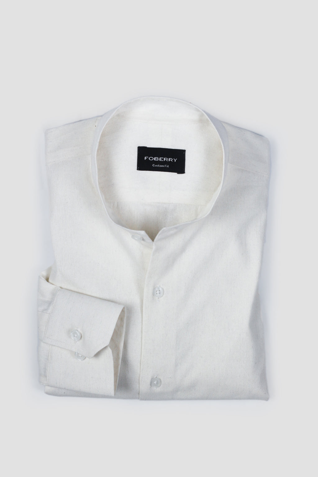 White Linen Shirt Band Collar - Foberry Pakistan