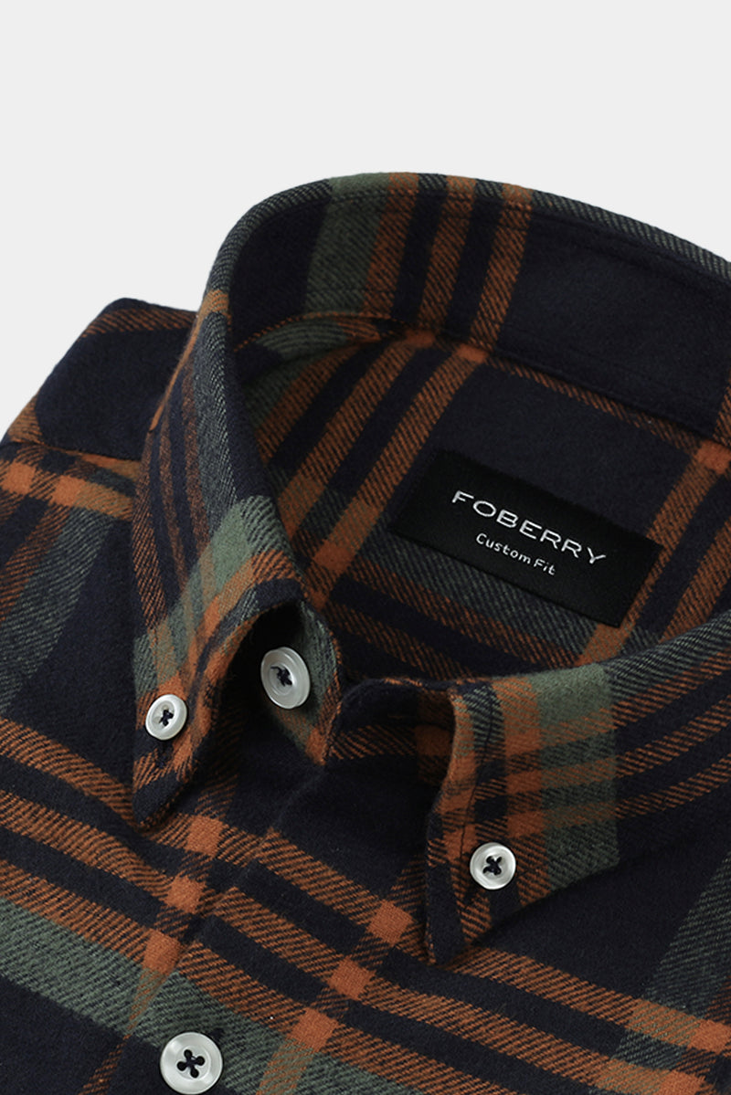 Tangerine Blue Tartan Winter Flannel Shirt