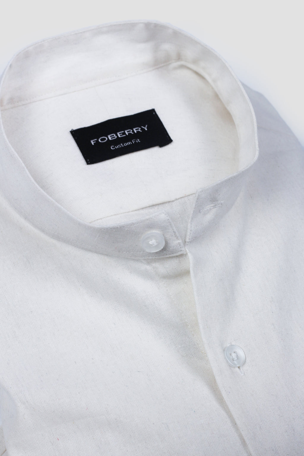 White Linen Shirt Band Collar - Foberry Pakistan