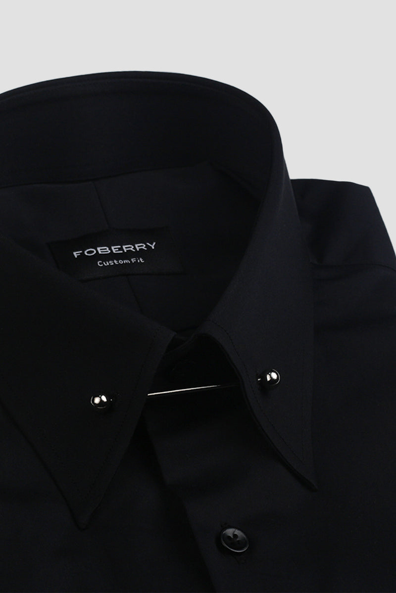 Black Egyptian Pin Collar Shirt - Silver Pin