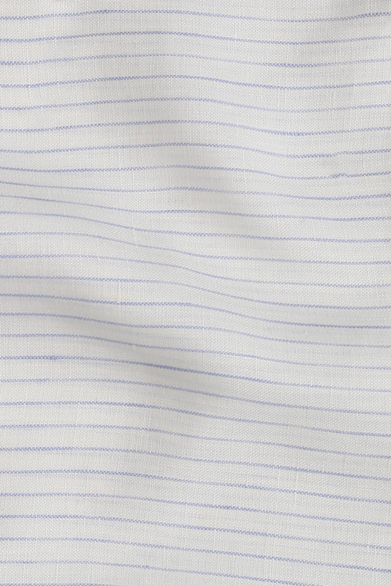 White Blue Chain Striped Fine Italian Linen