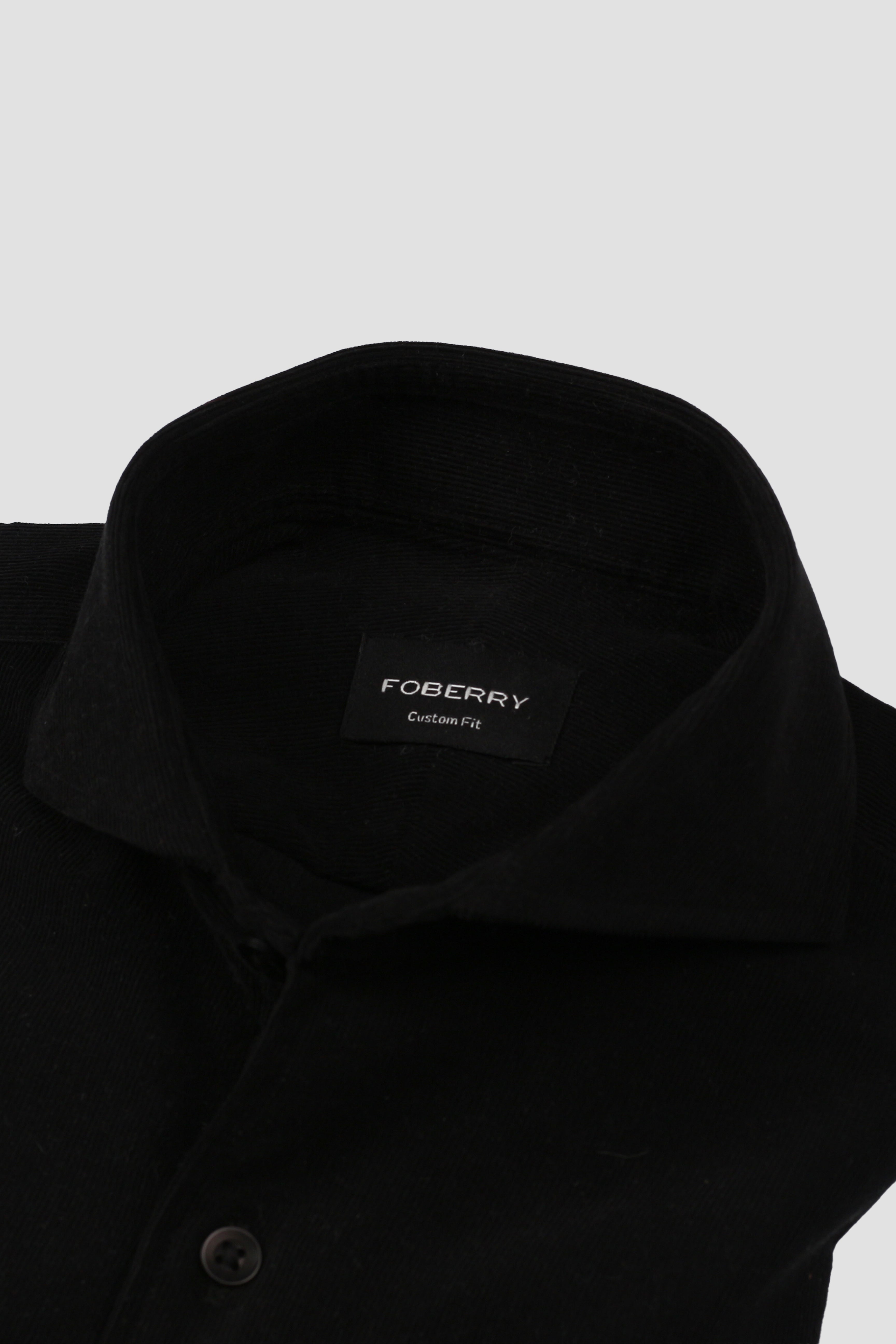 Jet Black Corduroy Shirt - Cut Away Extreme Collar - Foberry Pakistan