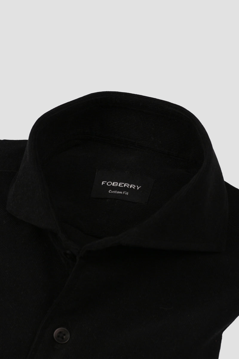 Jet Black Corduroy Shirt - Cut Away Extreme Collar - Foberry Pakistan