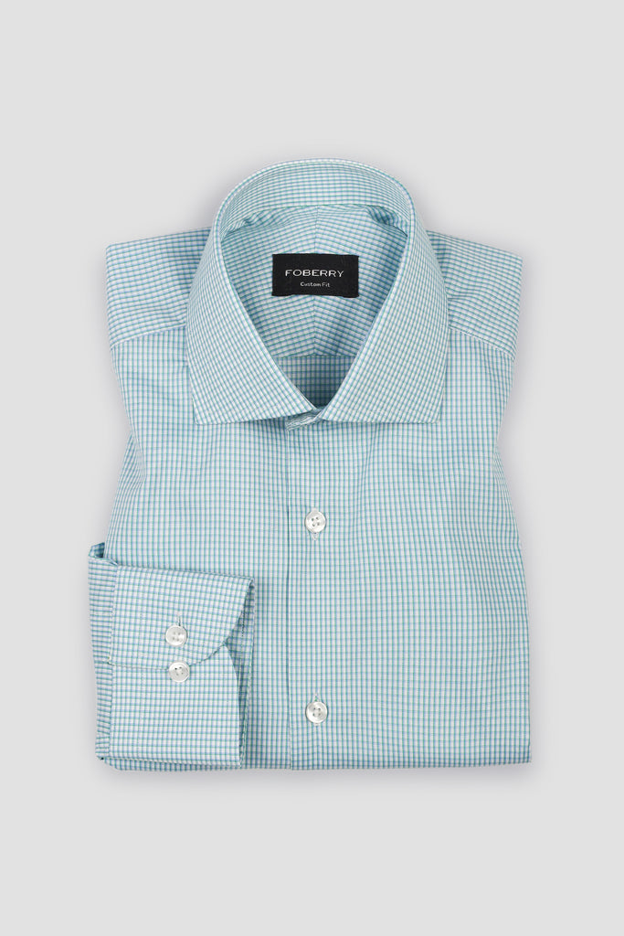 Soft Green on Blue Gingham Shirt - Easy Care