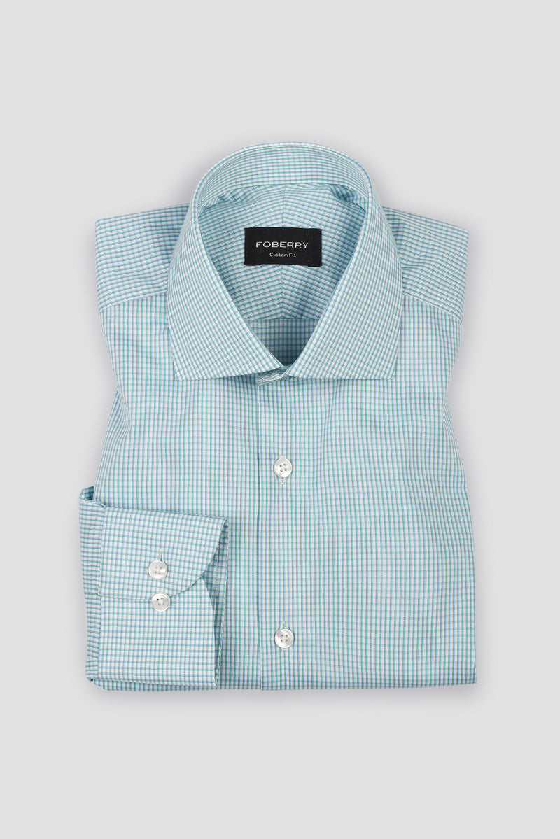 Soft Green on Blue Gingham Shirt - Easy Care