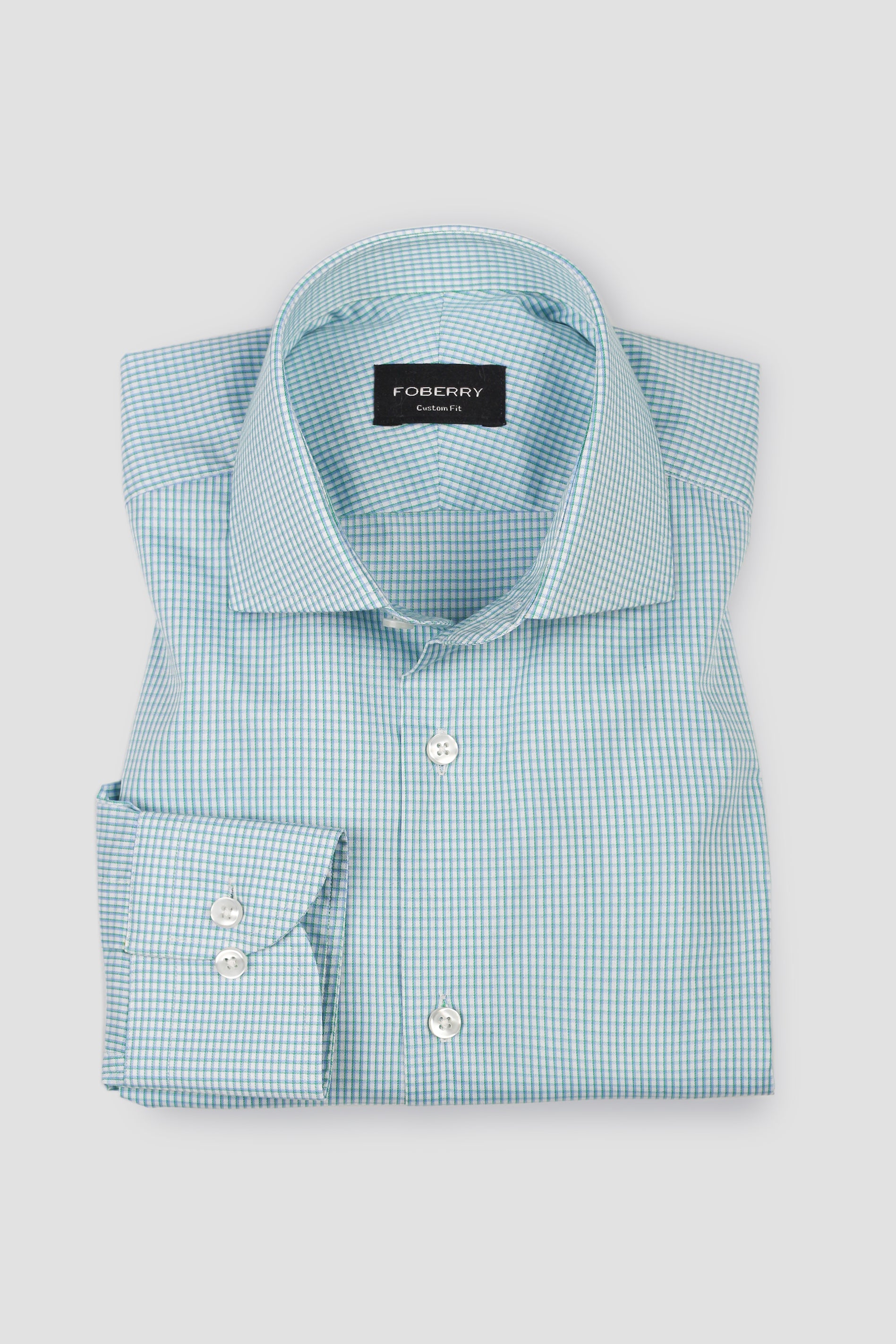 Soft Green on Blue Gingham Shirt - Easy Care