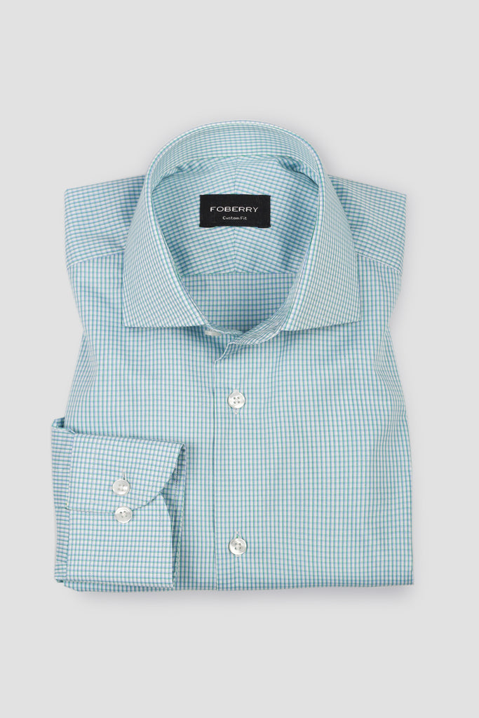 Soft Green on Blue Gingham Shirt - Easy Care