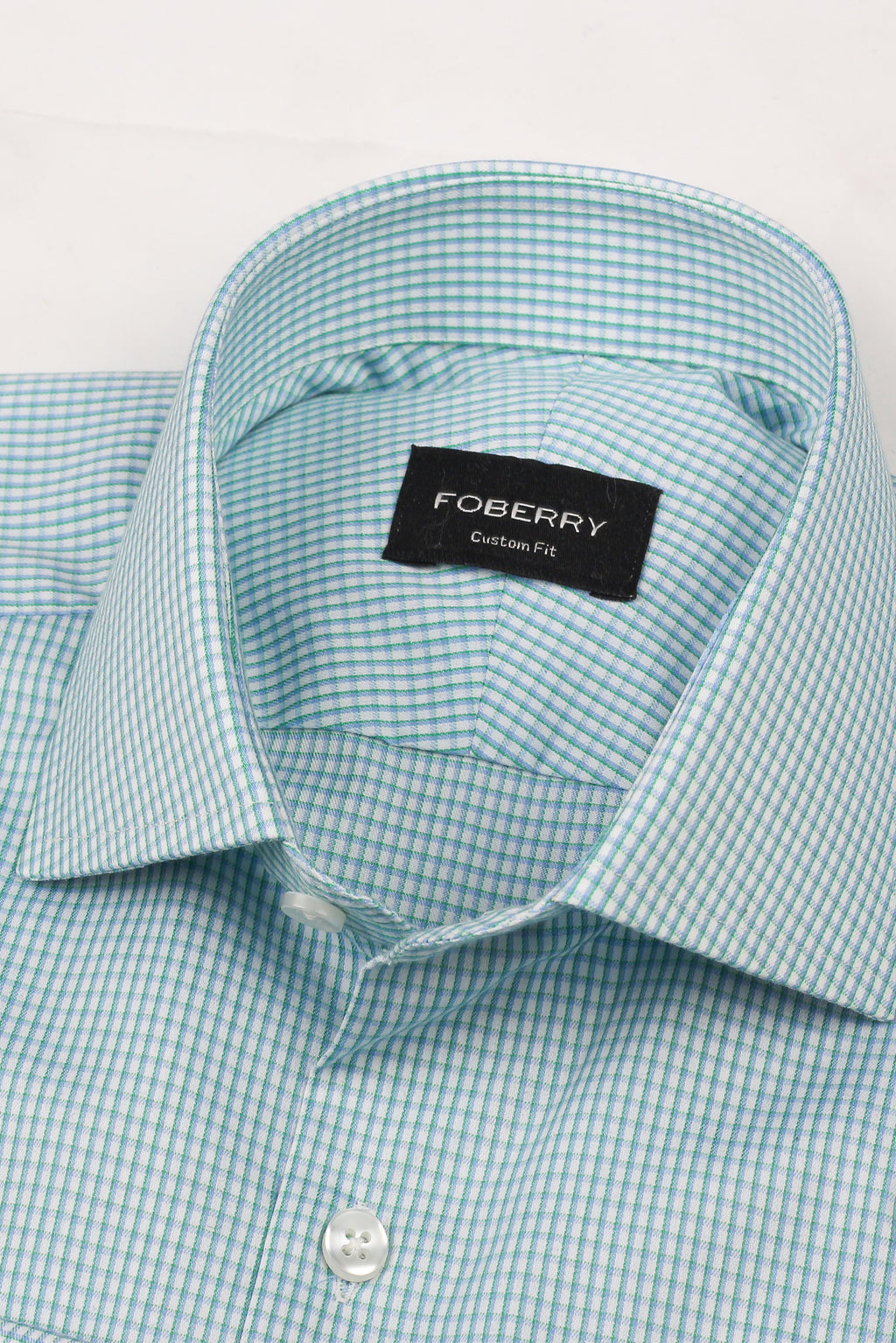 Soft Green on Blue Gingham Shirt - Easy Care