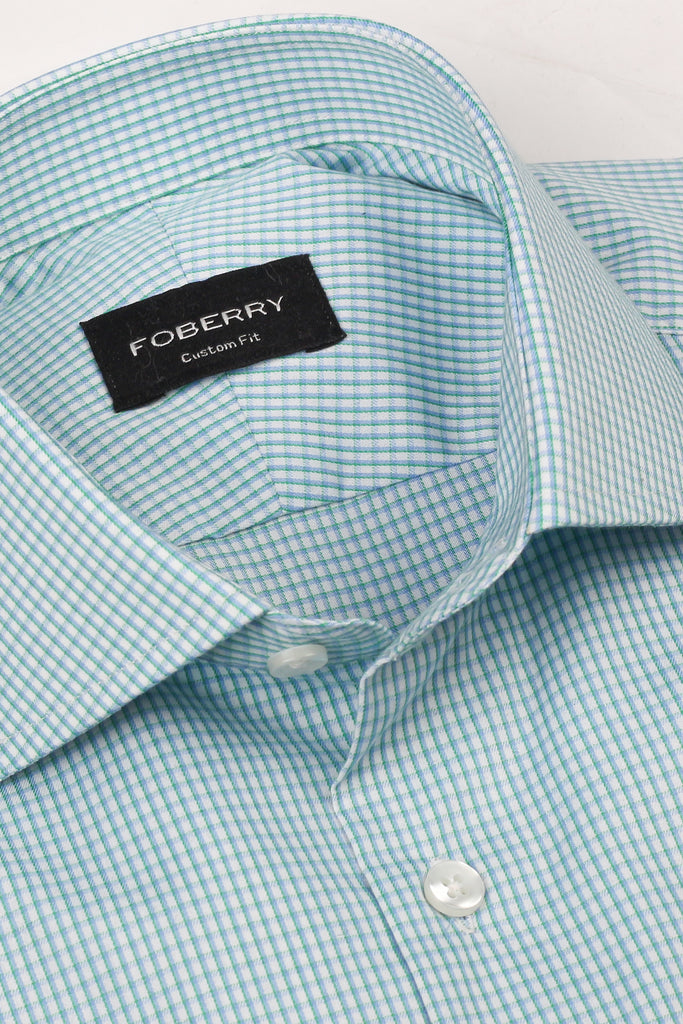 Soft Green on Blue Gingham Shirt - Easy Care