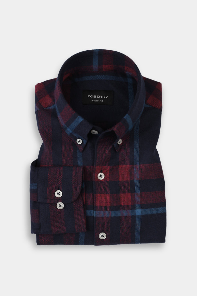 Night Blue & Red Tartan Winter Flannel Shirt