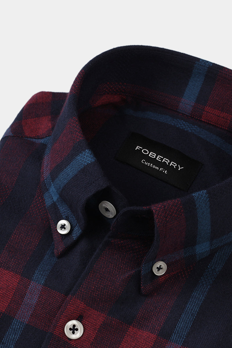 Night Blue & Red Tartan Winter Flannel Shirt