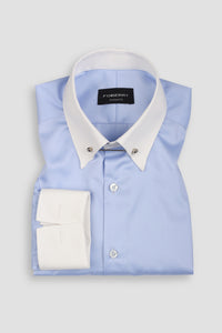 Soft Sky Blue Egyptian Poplin Pin Collar Shirt